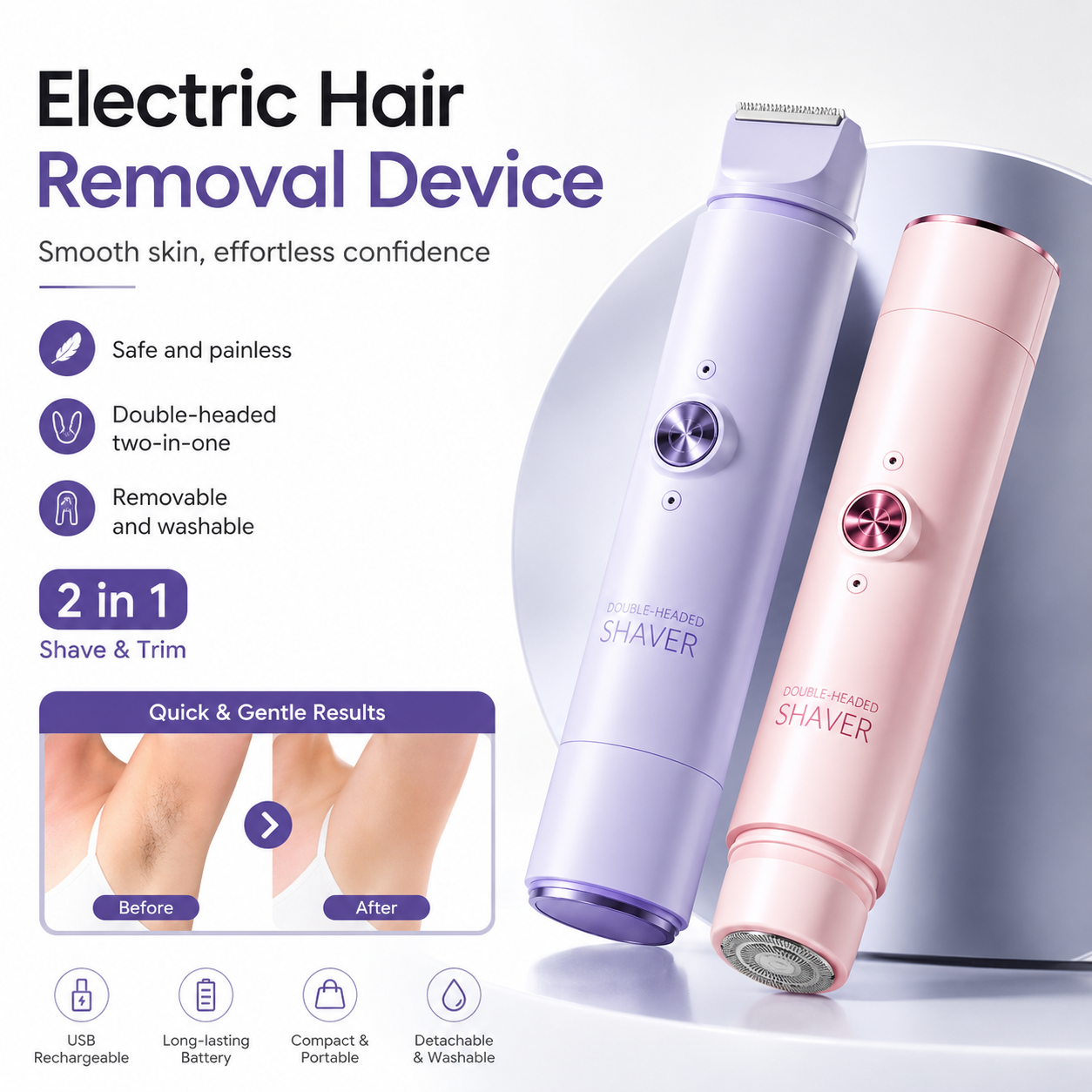 Dual-Head Rechargeable Women's Shaver